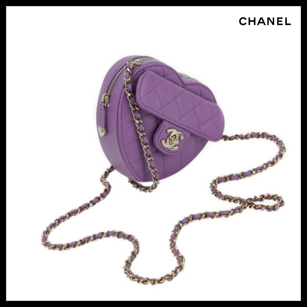 【CHANEL】Heart Bag Small Lambskin Purple with Gold Hardware