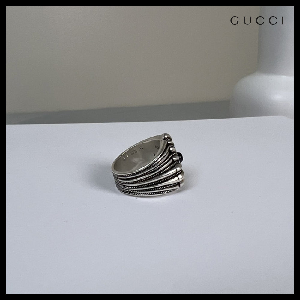 【GUCCI】Engraved Heart Sterling Ring Black