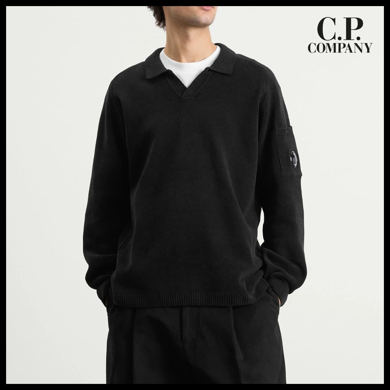 【CP COMPANY】Cotton Chenille Polo Collar Lens Sweater