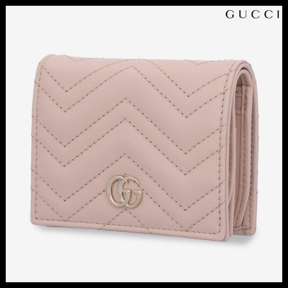 【GUCCI】GG Marmont Matelasse Flap Card Holder Light Pink