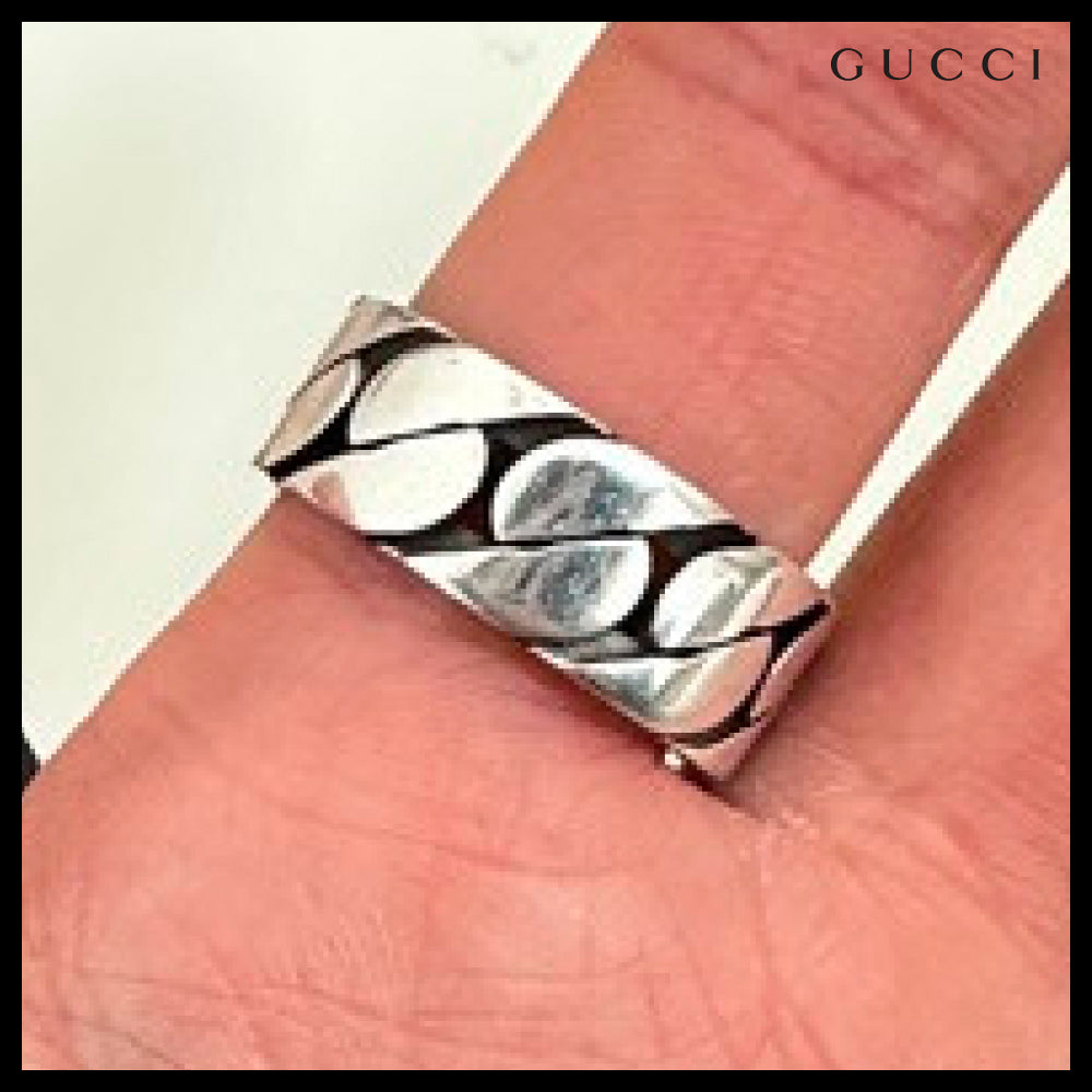 【GUCCI】Interlocking Enamel Chain Ring Green