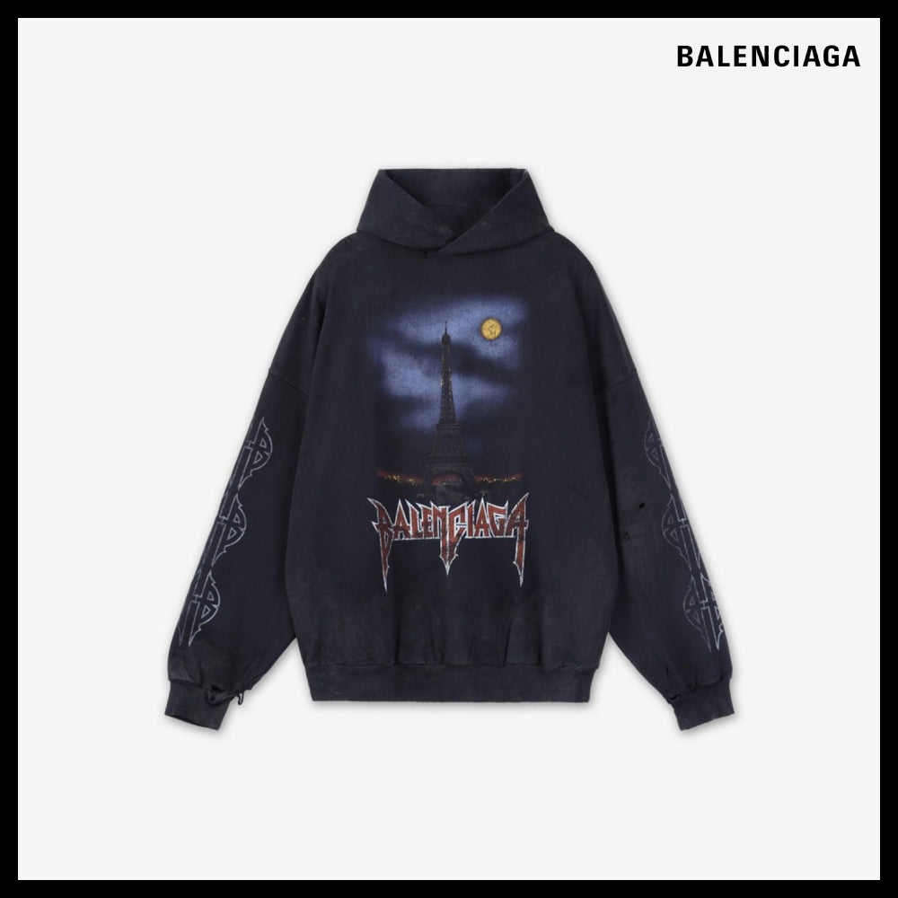 【BALENCIAGA】Large Fit Hoodie Washed Black