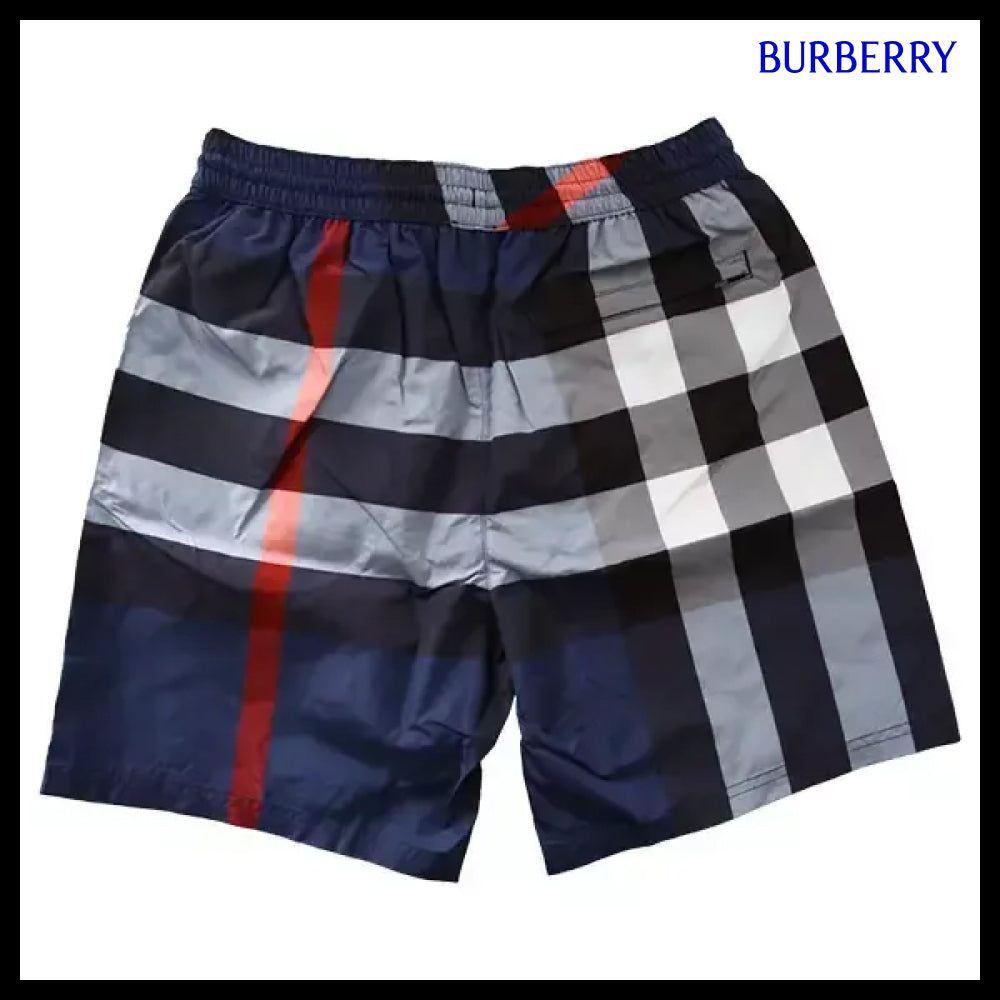 【Burberry】Men’s Drawstring Check Swim Pants Navy