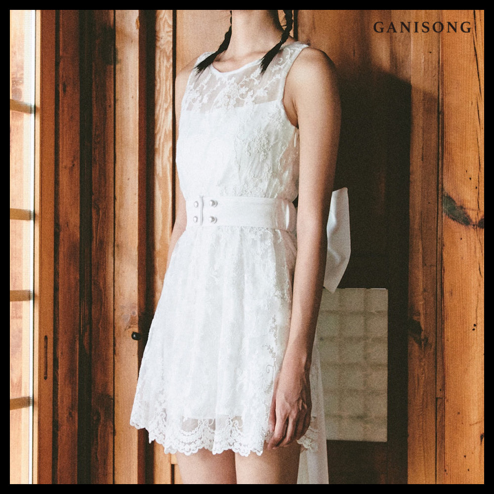 【GANISONG】Bridal Almond Mini Dress White