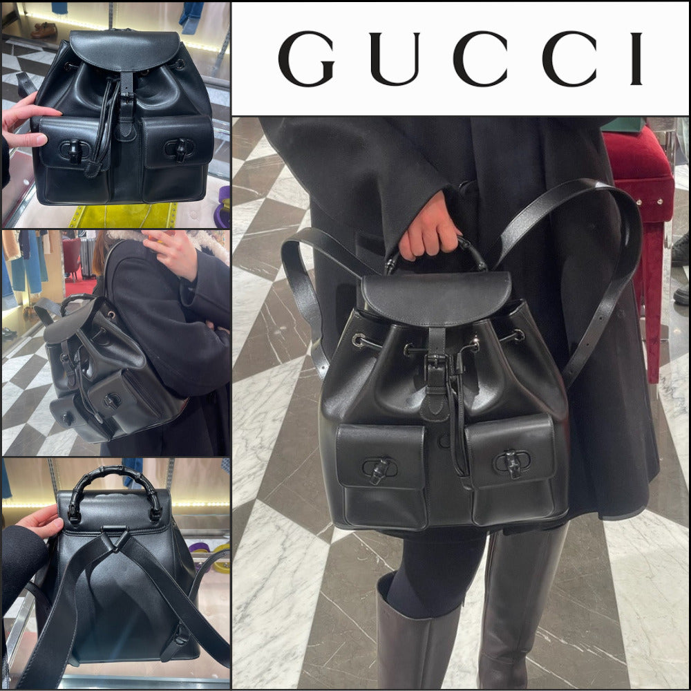 【GUCCI】Noblesse Calf Pocket Bamboo Top Handle Backpack