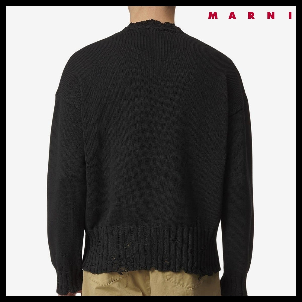 【MARNI】Crew Neck Distressed Knit Black