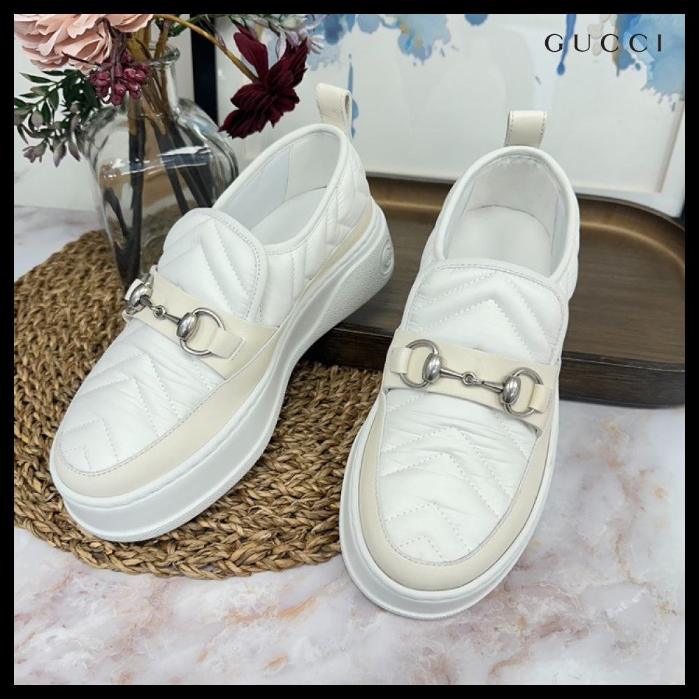 【GUCCI】Horsebit Matelasse Calf Leather Women’s Sneakers