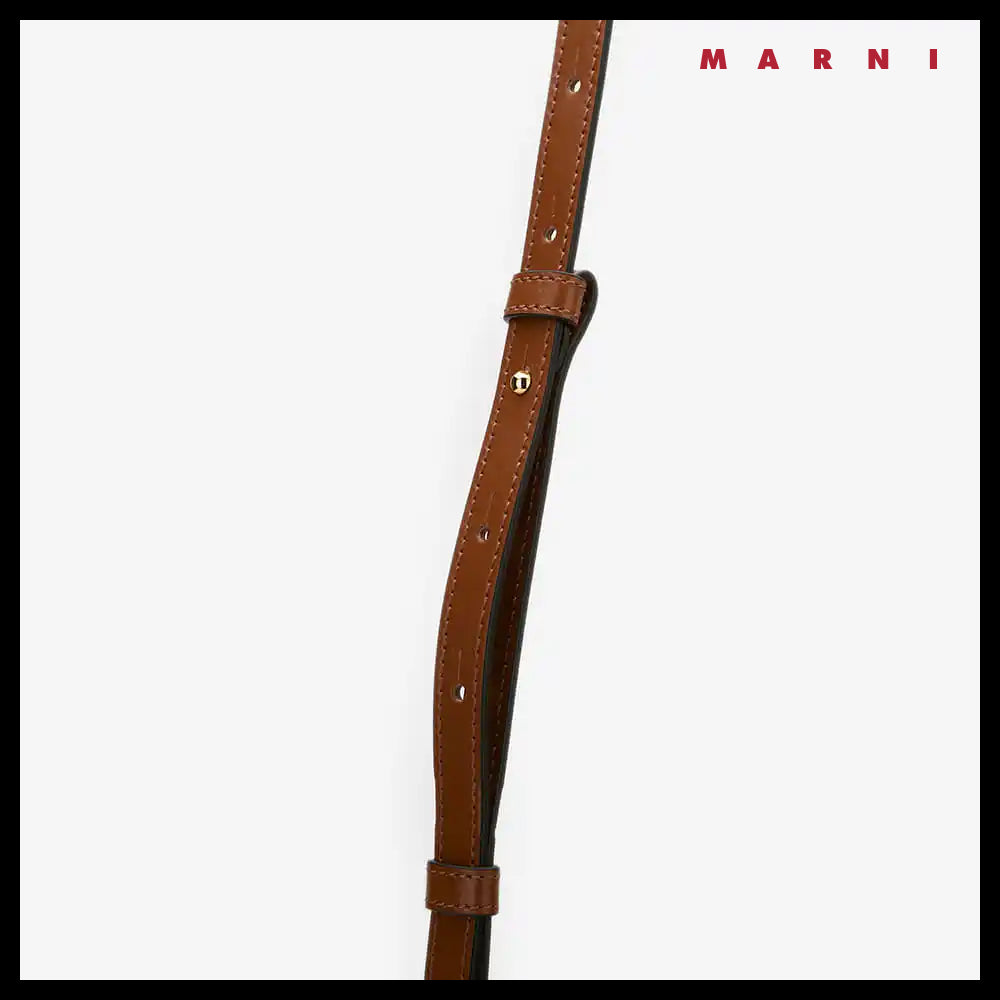 【MARNI】Women’s Logo Dark Grey Mocha Bucket Bag logo