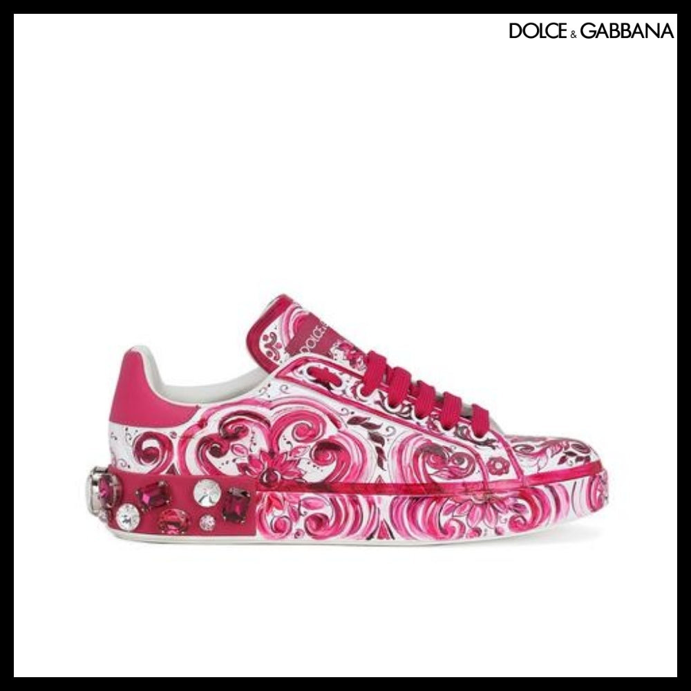 【Dolce&Gabbana】MAJOLICA PRINT CALFSKIN PORTOFINO SNEAKERS