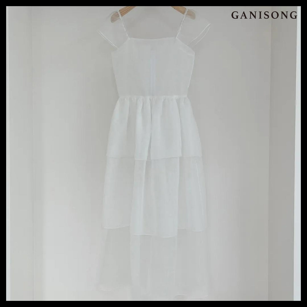 【GANISONG】Bridal Peony Tiered Dress White