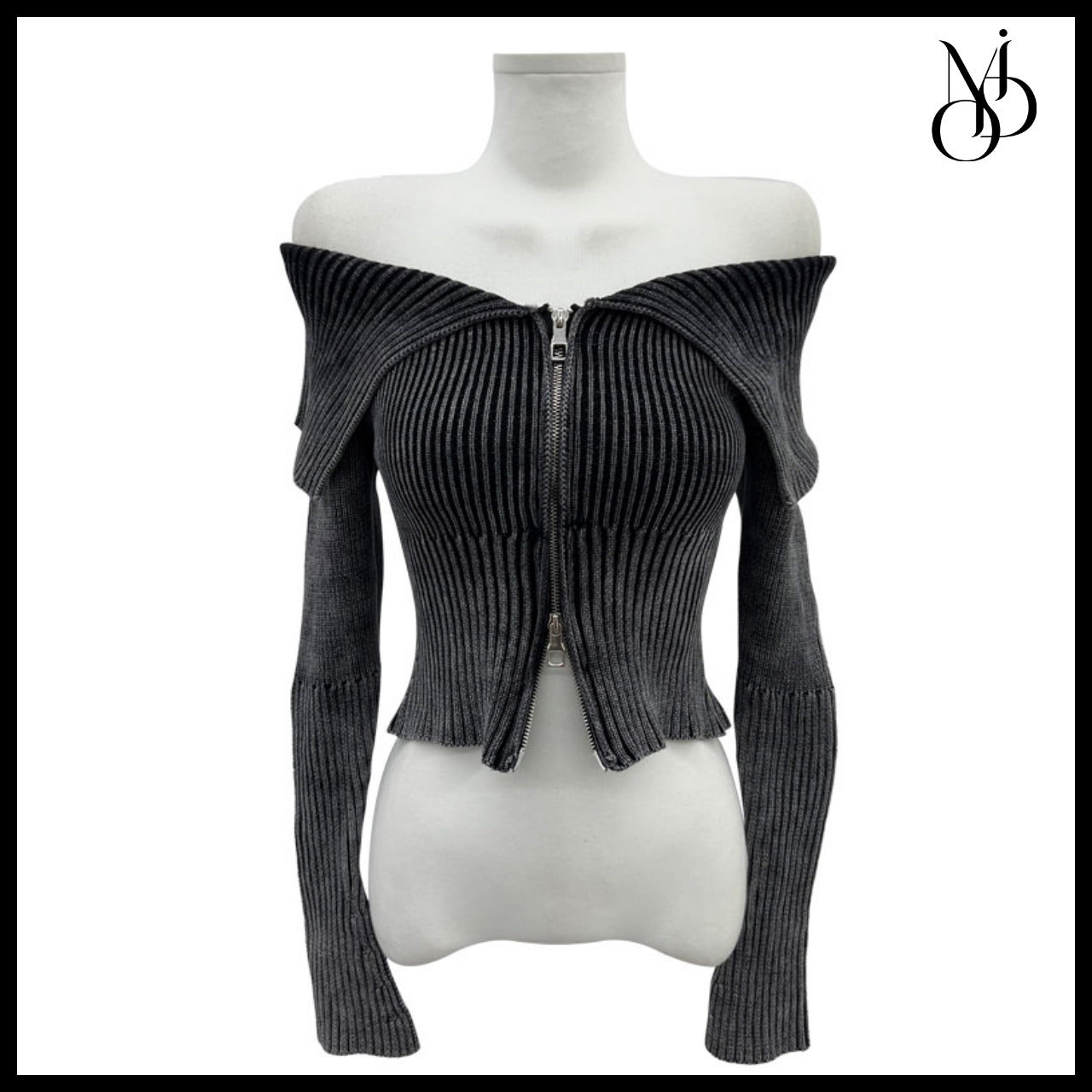 【MODIMOOD】Two-Tone Rib Collar Two-Way Off-Shoulder Knit