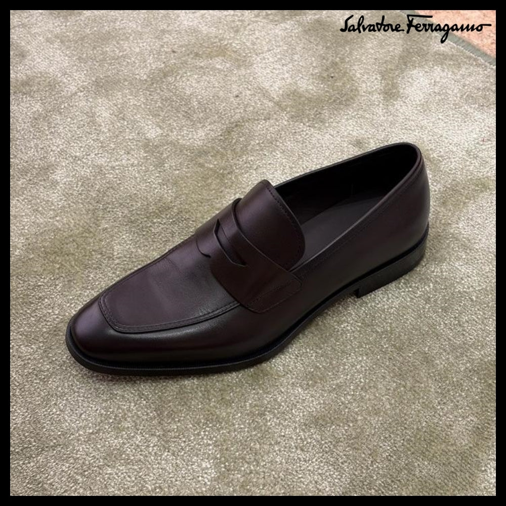 【FERRAGAMO】GUSTAV LEATHER PENNY LOAFERS DARK BROWN