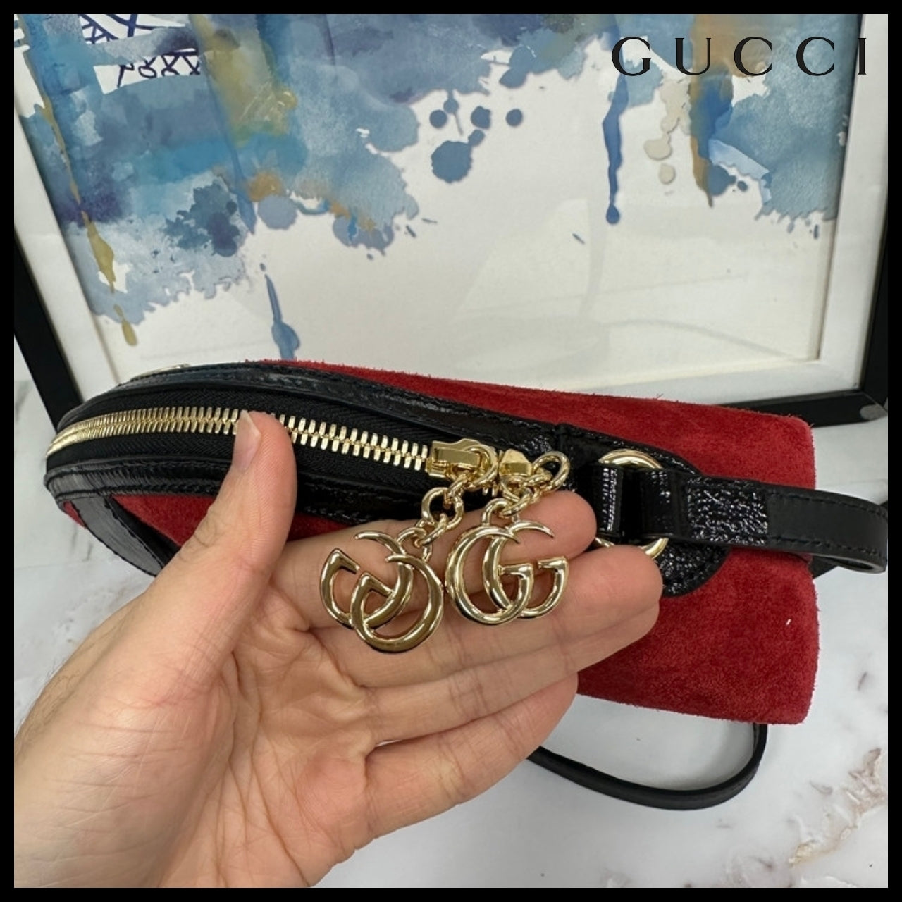 【GUCCI】Ophidia GG Suede Half-Moon Shoulder Bag RED