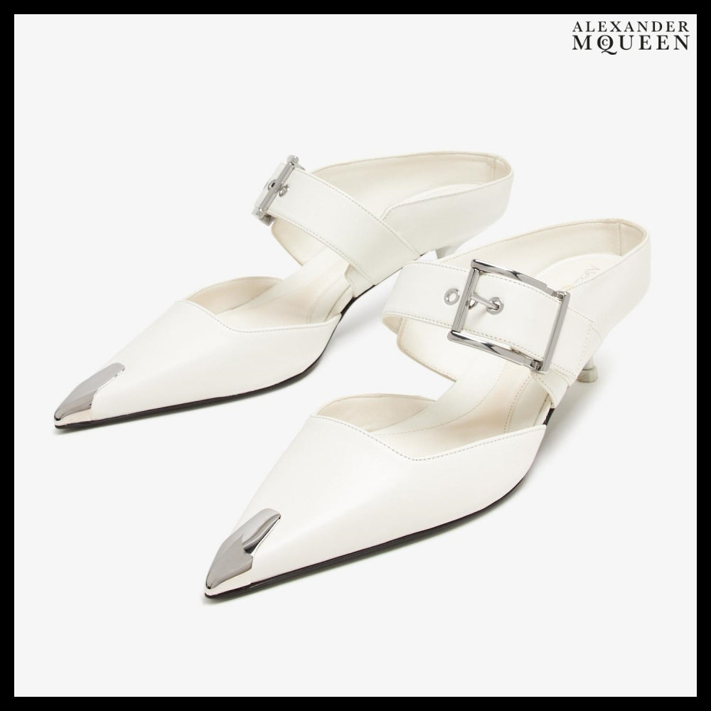 【Alexander Mcqueen】Punk Buckle Mules in White