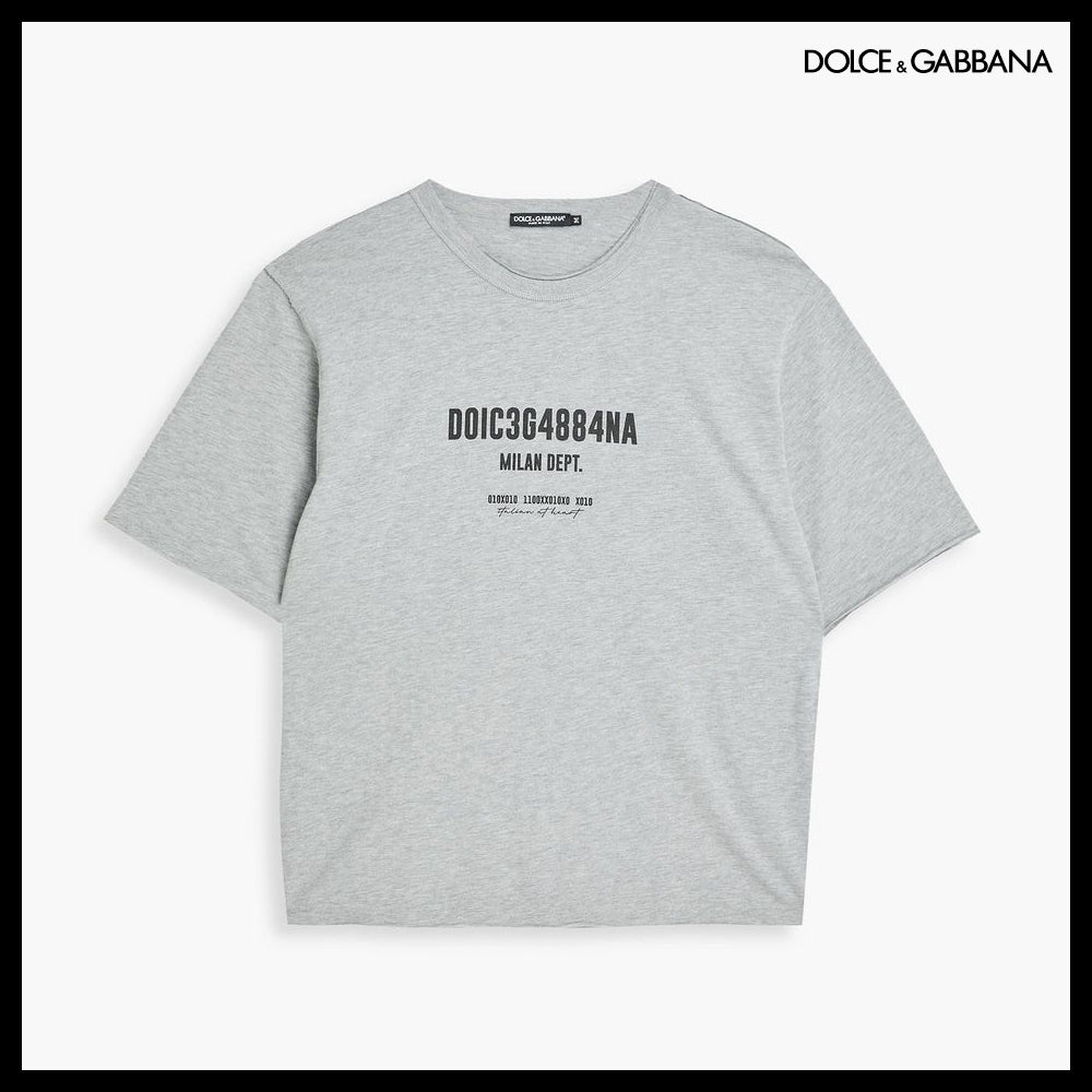 【正規品】Dolce & Gabbana グレー コットンジャージー Tシャツ