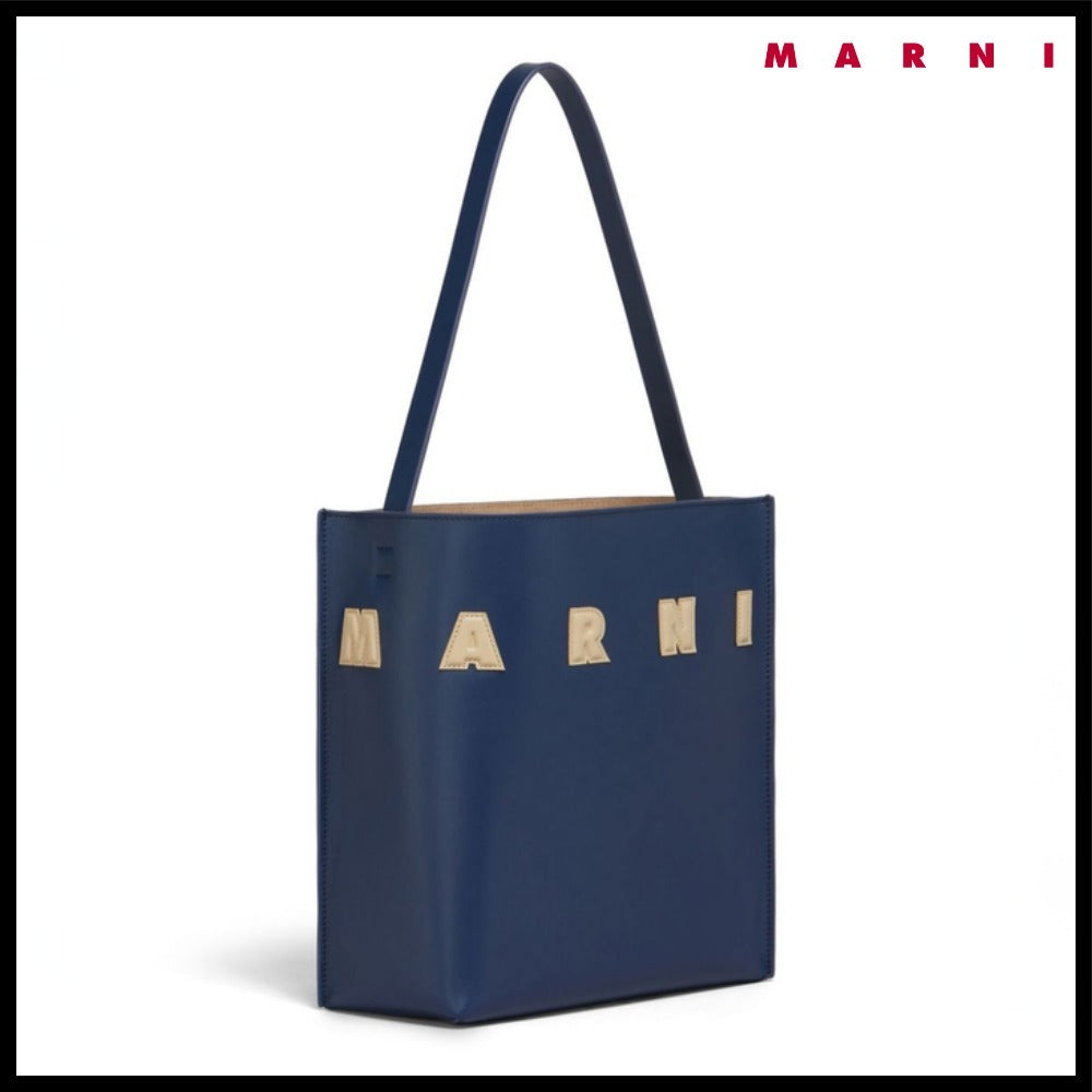 【MARNI】 LOGO EMBOSSED CALFSKIN TOTE BAG