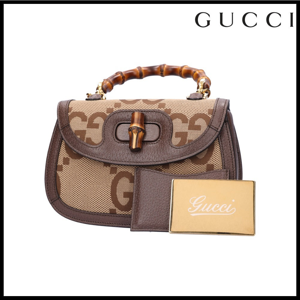 【gucci】Bamboo 1947 Small Python Handbag Leather Fabric