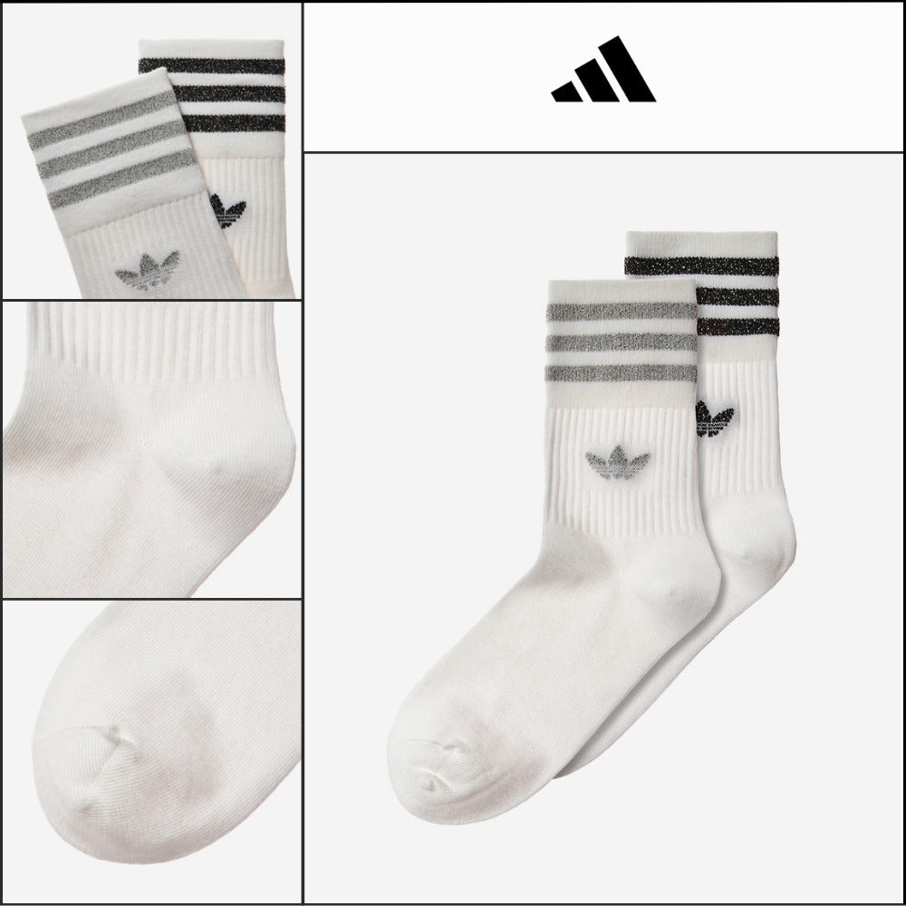 【ADIDAS】 Mid-Cut Glitter Crew Socks 2 Pairs Sparkle