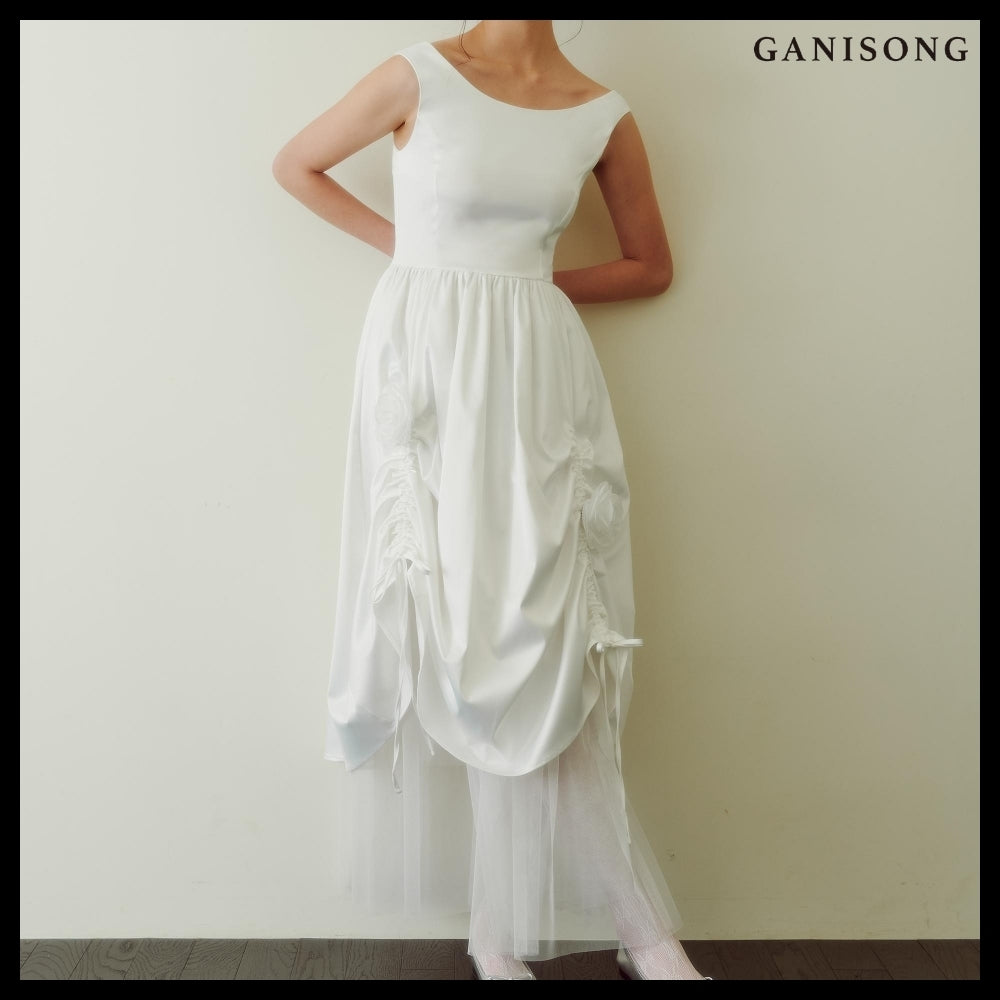 【GANISONG】Bridal Rosy Bow Dress White