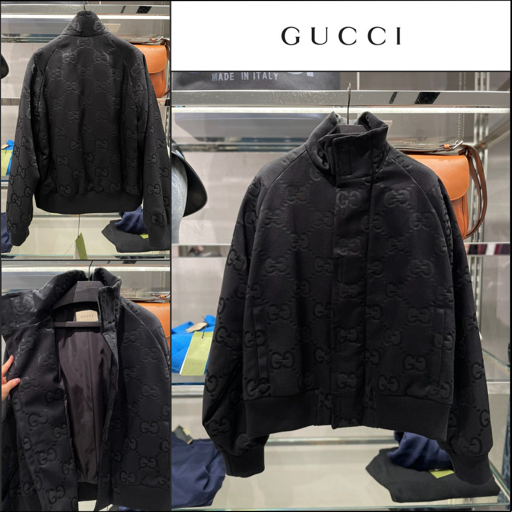 【GUCCI】Jumbo GG Canvas High-Neck Jacket Black