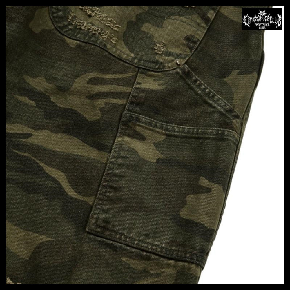 【EMOSTANCECLUB】Double Layered Distressed Camo Pants
