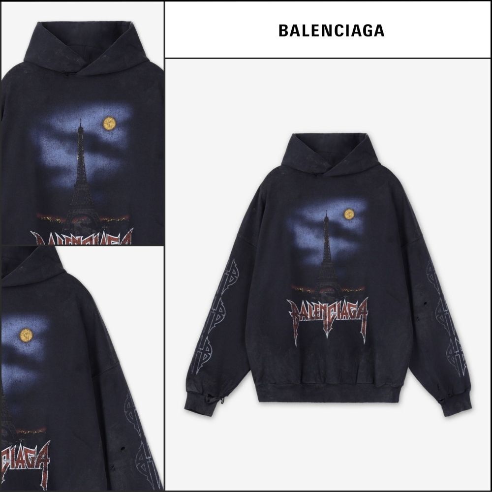 【BALENCIAGA】Large Fit Hoodie Washed Black