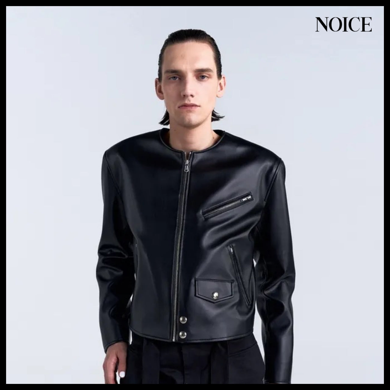 【NOICE】M Motorcycle Faux Leather Jacket Black