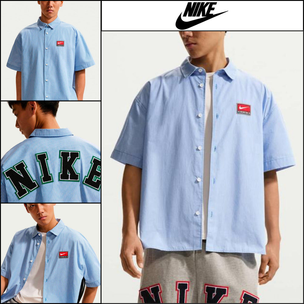 【Nike】LIFE SHORT SLEEVE BUTTON DOWN TOP PACIFIC BLUE WHITE