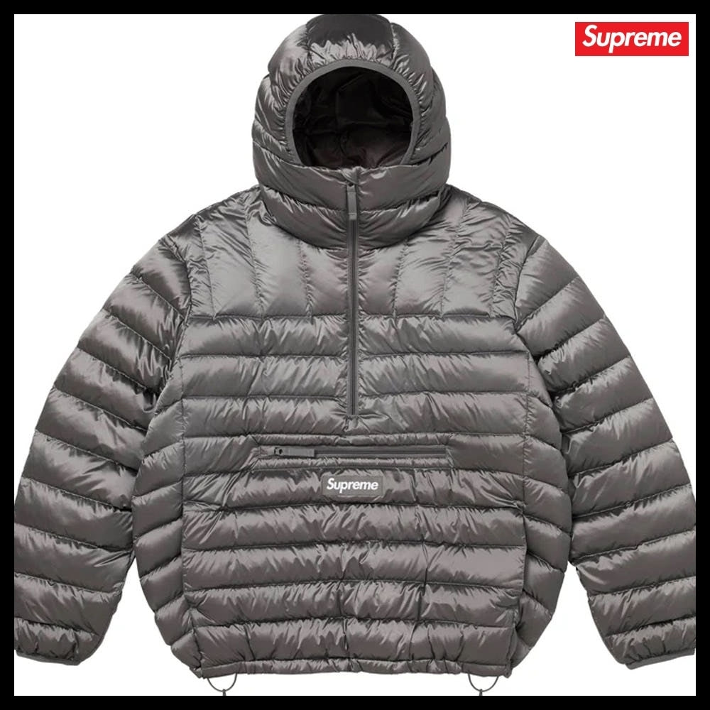 【Supreme】Micro Down Half Zip Hooded Pullover Silver 25FW