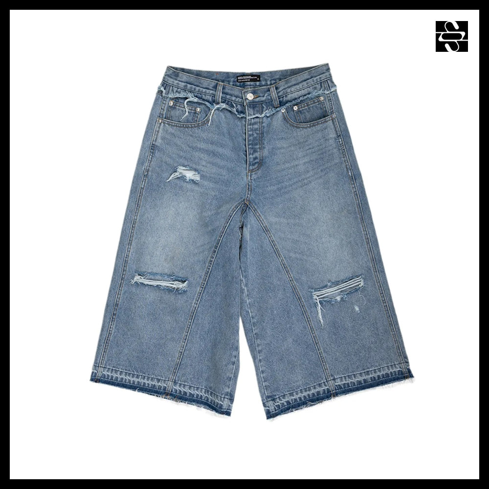 【SUNDAYOFFCLUB】Layered Waist Denim Short Light Blue