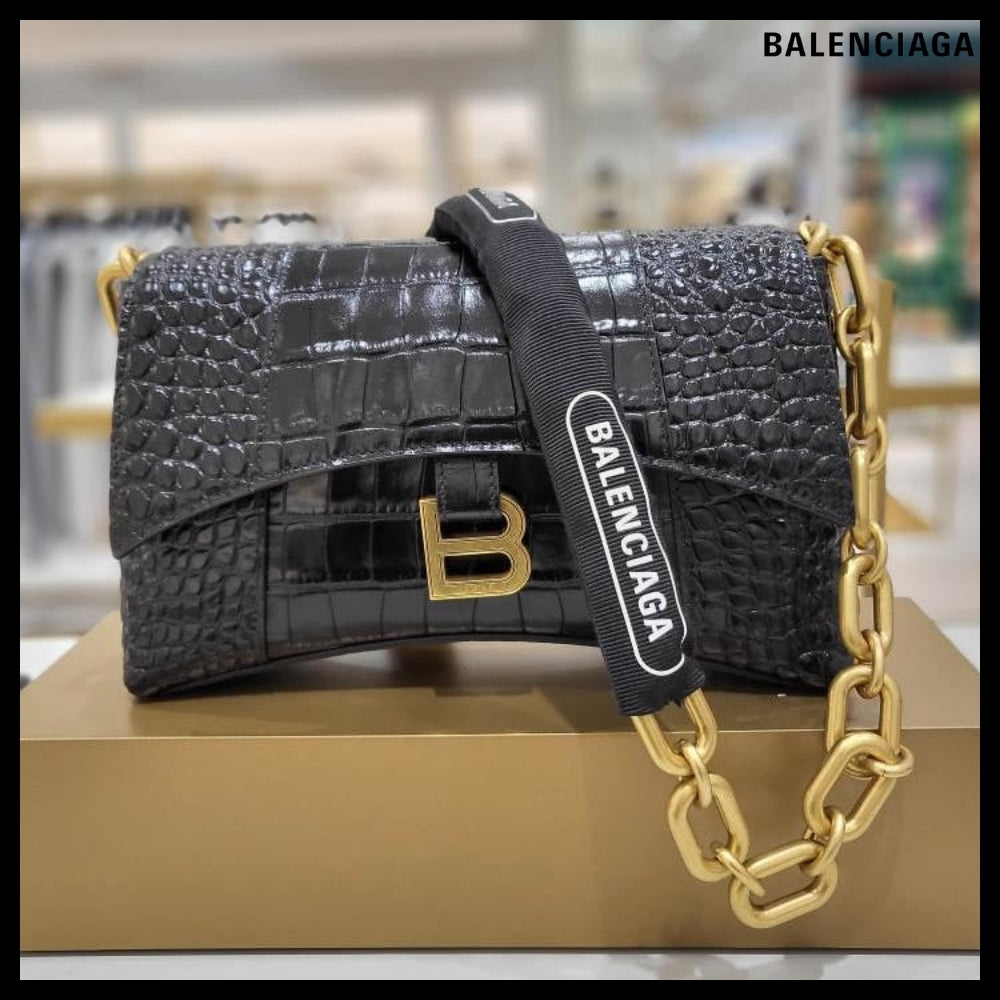 【BALENCIAGA】Downtown XS Shoulder Bag Crocodile Black