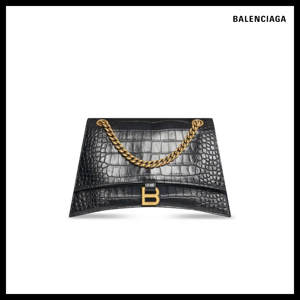 【BALENCIAGA】Crush Medium Chain Bag Crocodile EmbossedBlack