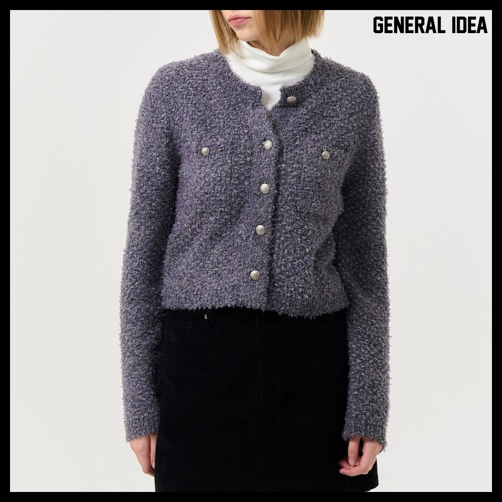 【GENERAL IDEA】Boucle Tweed Knit Jacket CHARCOAL