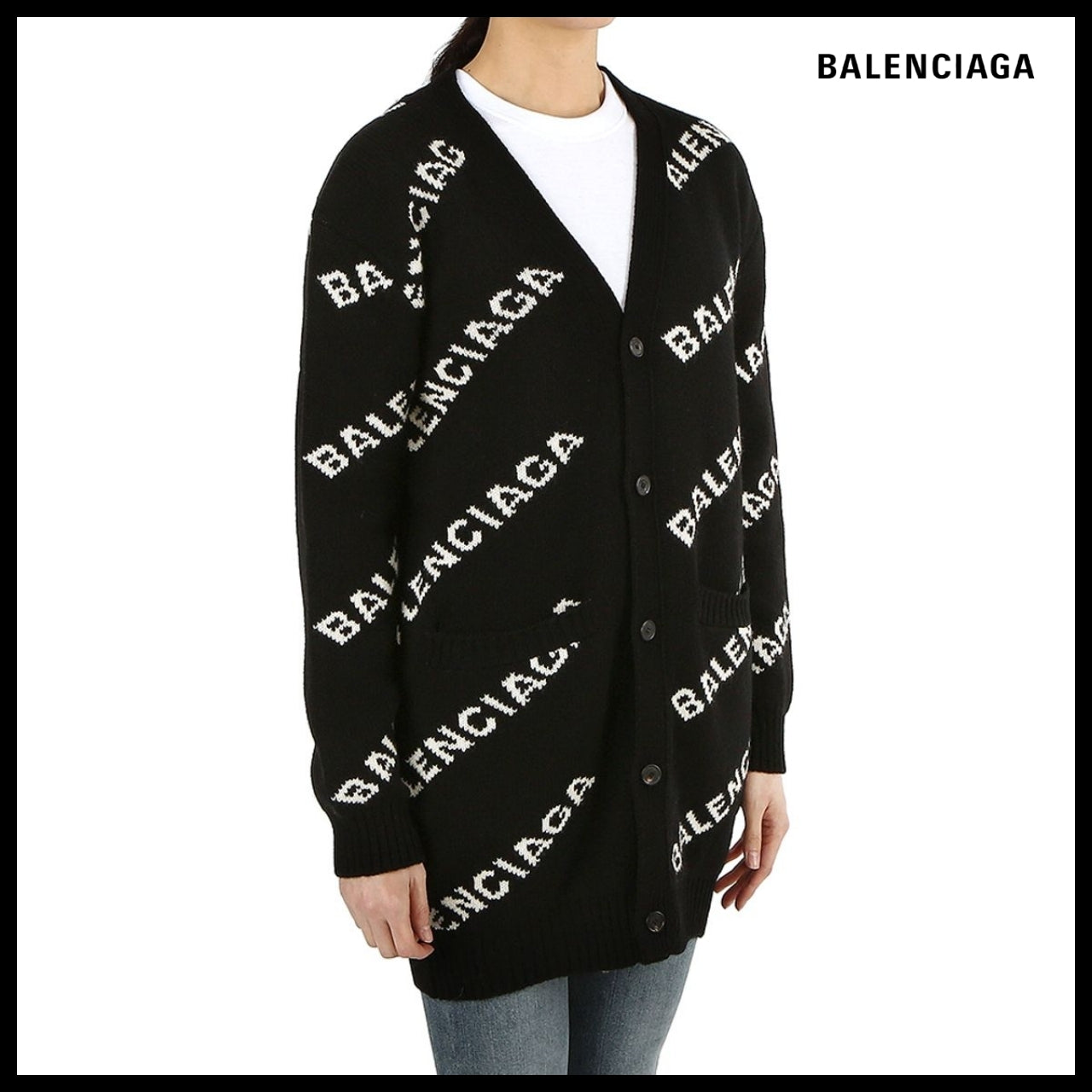 【BALENCIAGA】Allover Logo Cardigan Black White