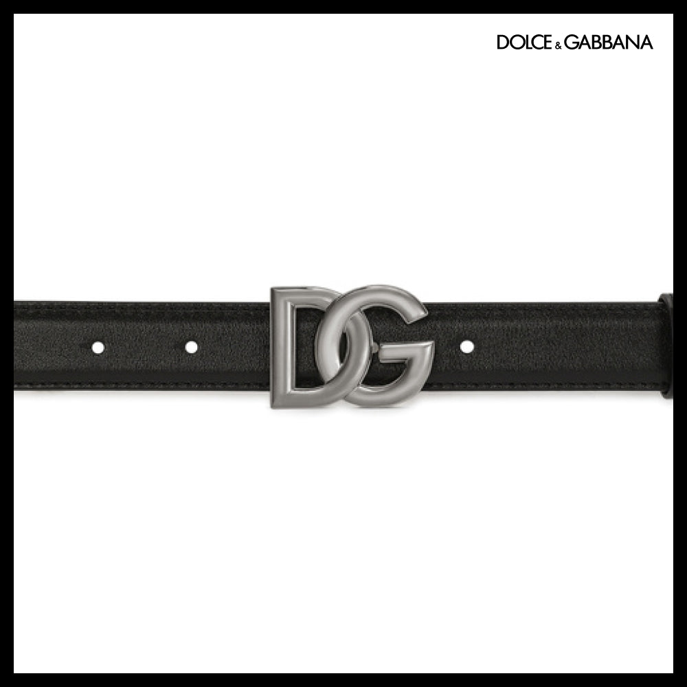 【Dolce & Gabbana】CALFSKIN BELT WITH CROSSOVER DG BUCKLE