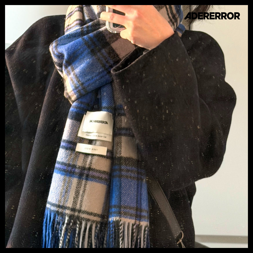 【ADERERROR】Revint Plaid Muffler Z-Blue