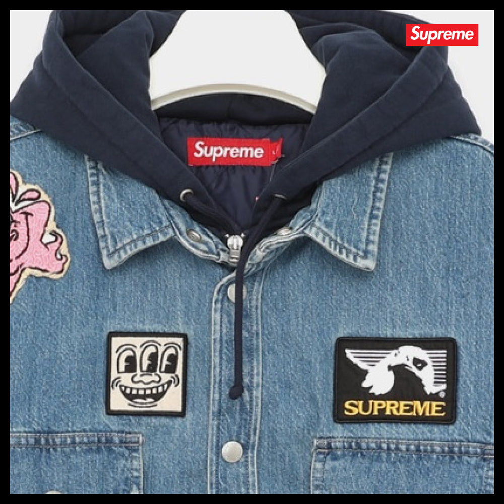 【100%正規品保証 Supreme】Patches Hooded Zip Up Shirt Jacket