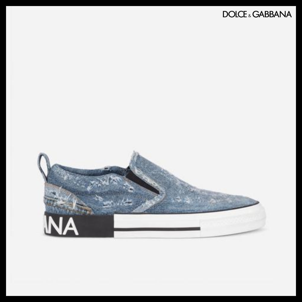 【Dolce & Gabbana】DENIM PATCHWORK CUSTOM 2.ZERO SLIP-ON