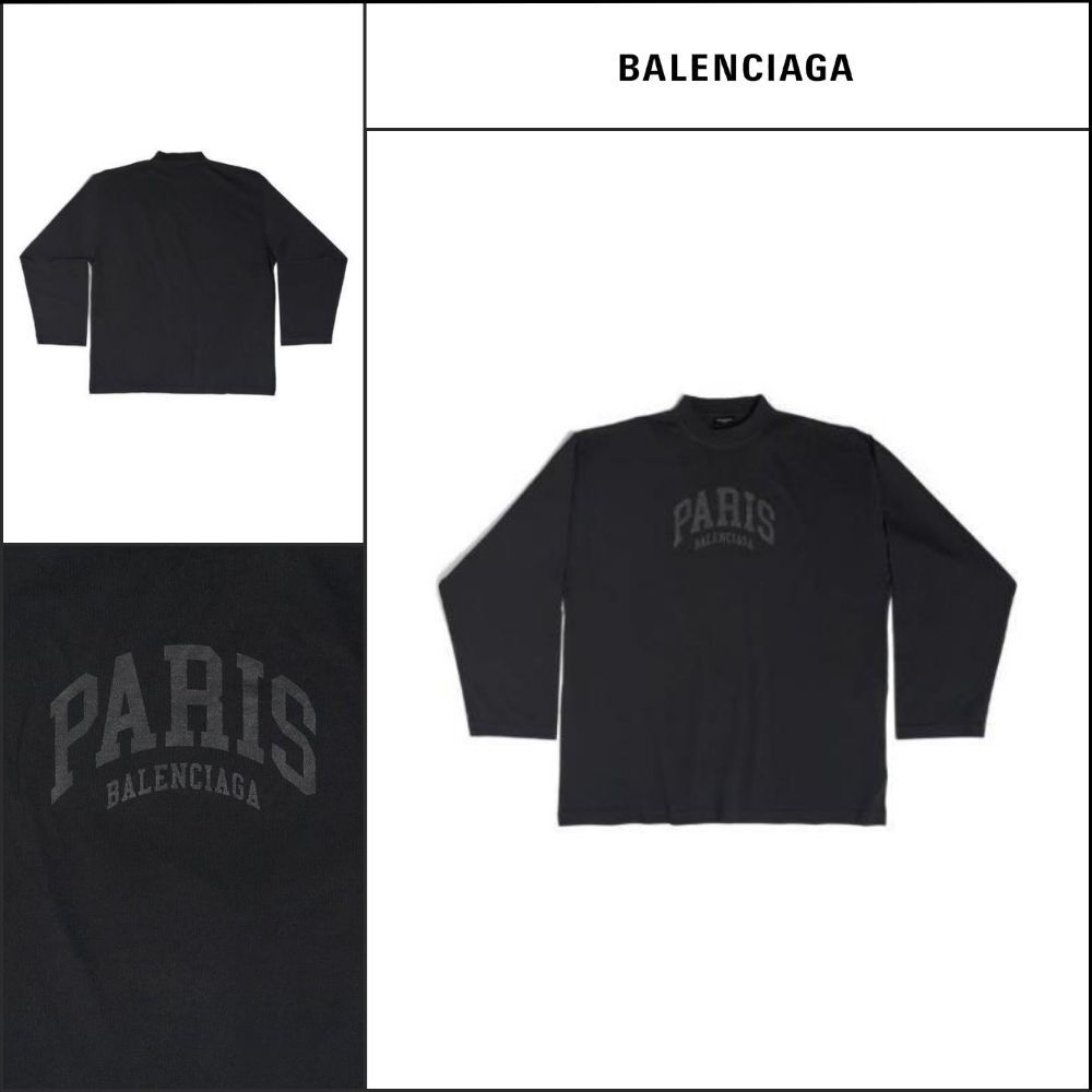 【BALENCIAGA】Cities Paris Long Sleeve T-Shirt Oversized Bla