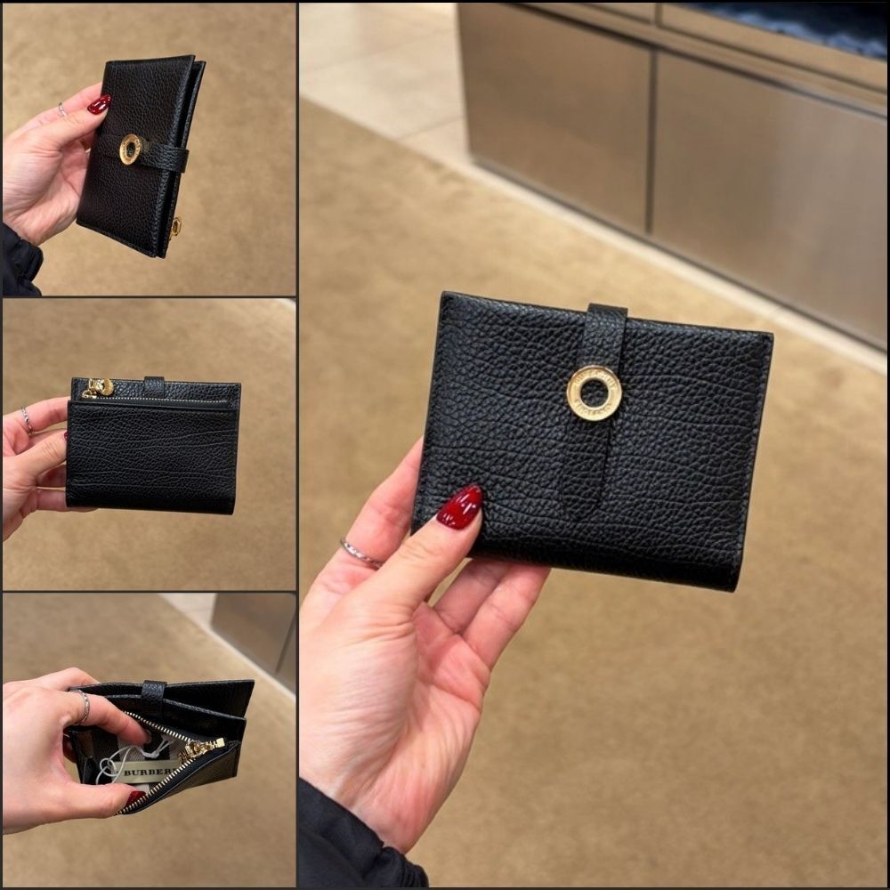 【Burberry】EDIE Grained Leather Bifold Card Wallet Black