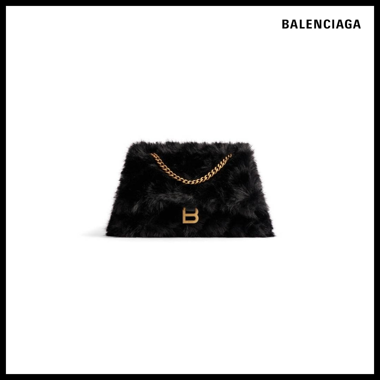 【BALENCIAGA】Crush Medium Chain Bag Fake Fur Black