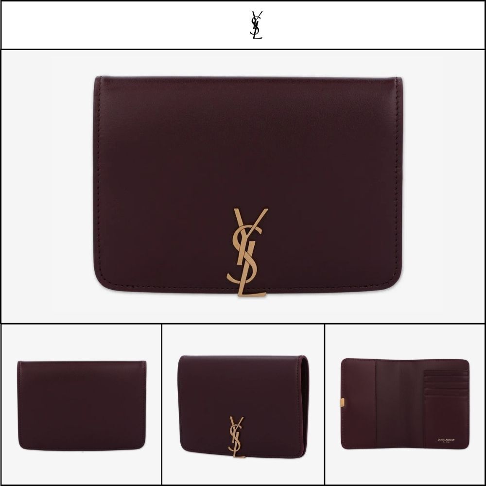【Saint Laurent】Monogram Voltaire Passport Wallet Wine