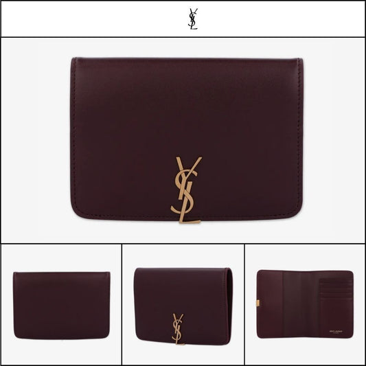 【Saint Laurent】Monogram Voltaire Passport Wallet Wine