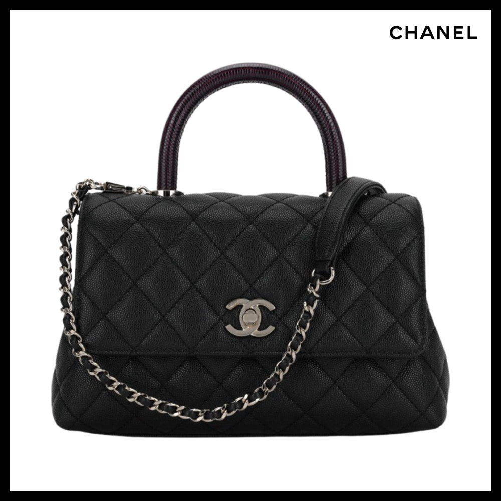 【CHANEL】Flap Bag with Top Handle Grained Calfskin