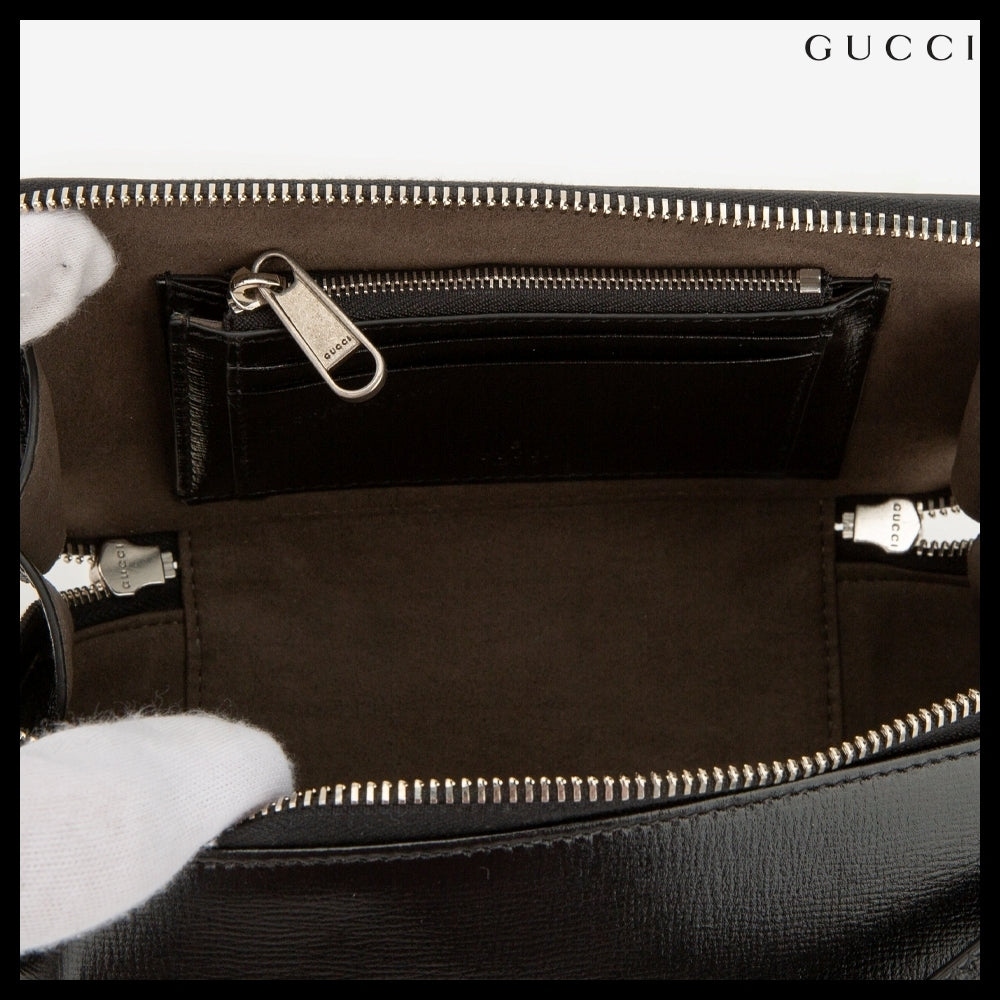 【GUCCI】GG Supreme Canvas Leather Mini Crossbody Bag BLACK