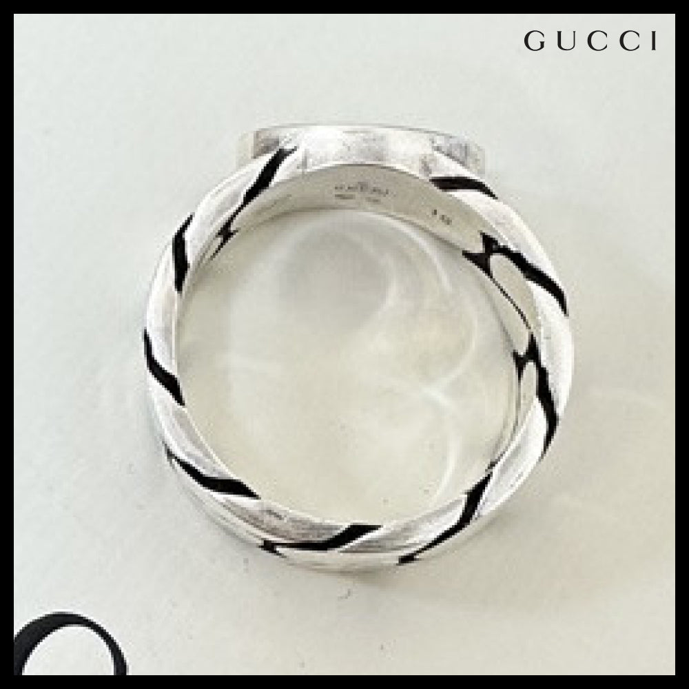 【GUCCI】Interlocking Enamel Chain Ring Green
