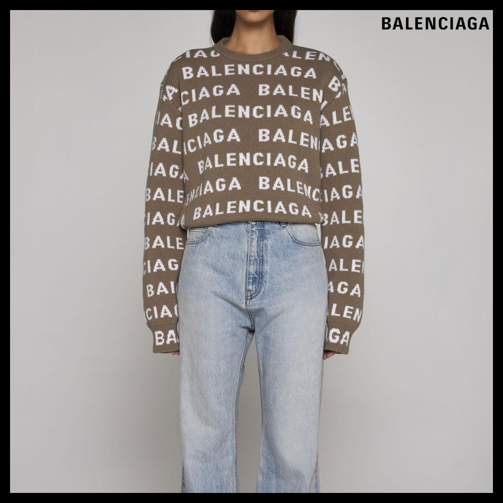 【BALENCIAGA】Bal Horizontal Allover Cropped Sweater