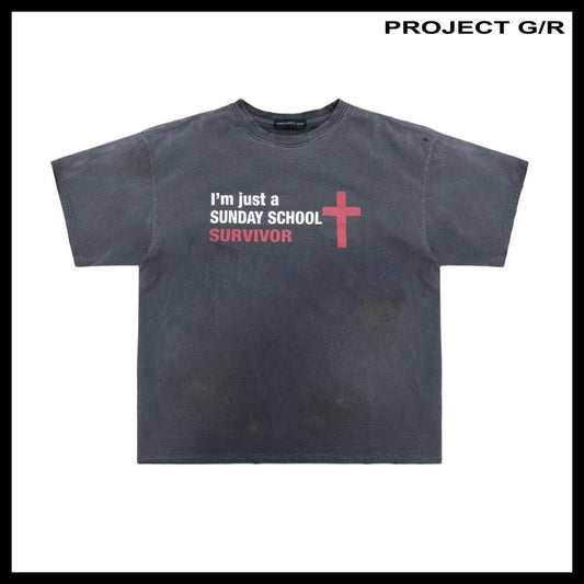 【PROJECT G/R】Sunday School Washed T-Shirt Navy