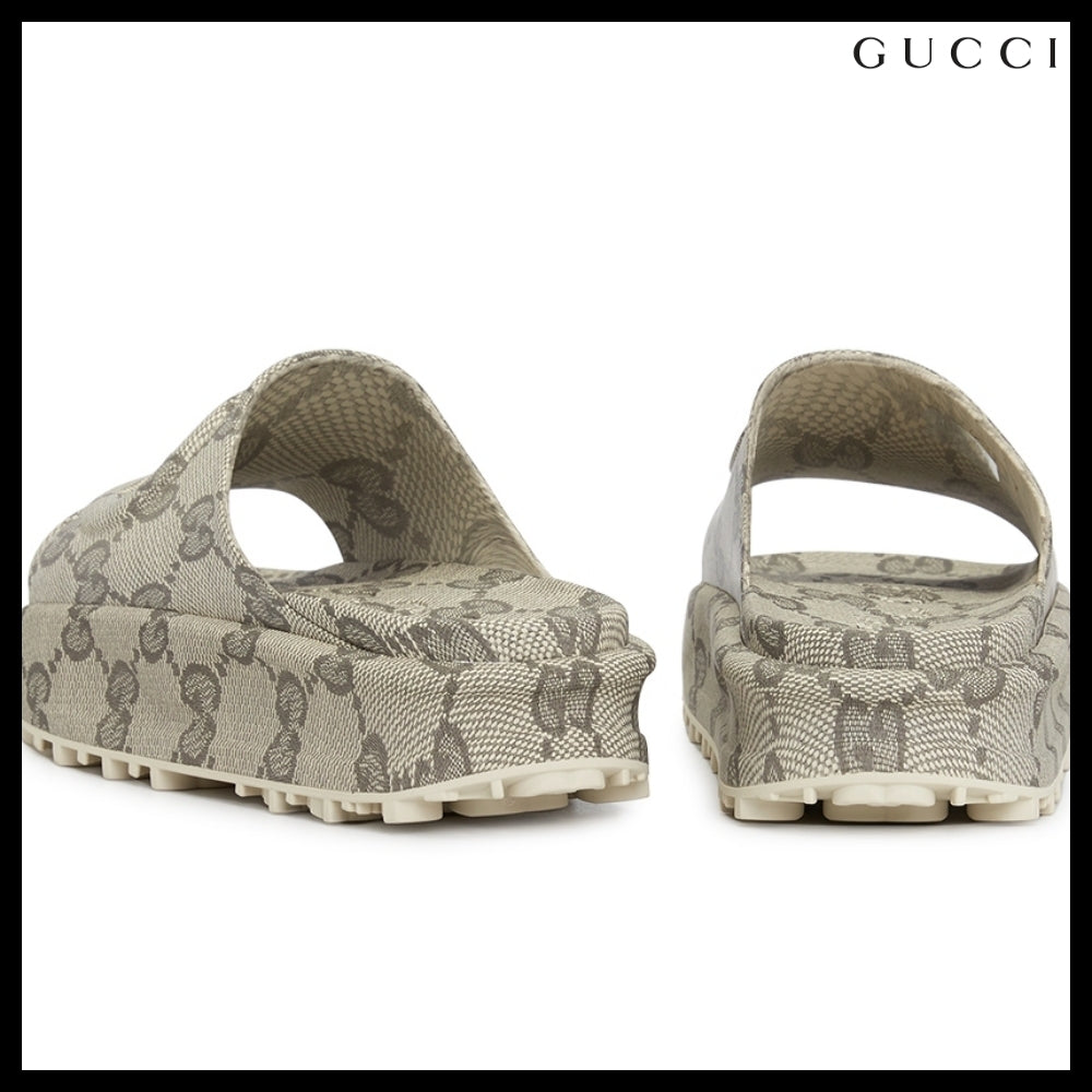 【GUCCI】Interlocking GEmbossedLogoMen'sSlippers BeigeEbony
