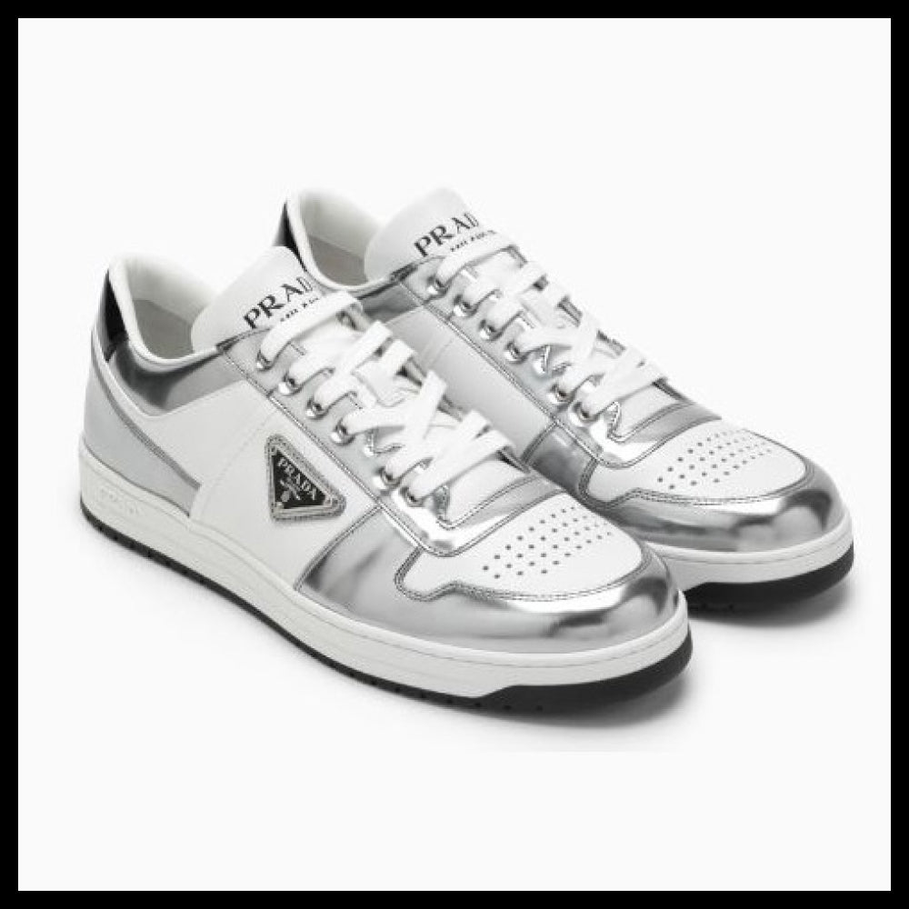 【PRADA】Triangle Logo Sneakers Silver Men's